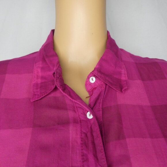Splendid Long Sleeve Button Up Plaid Shirt Pink Medium 100% Cotton Lightweight - Picture 3 of 11
